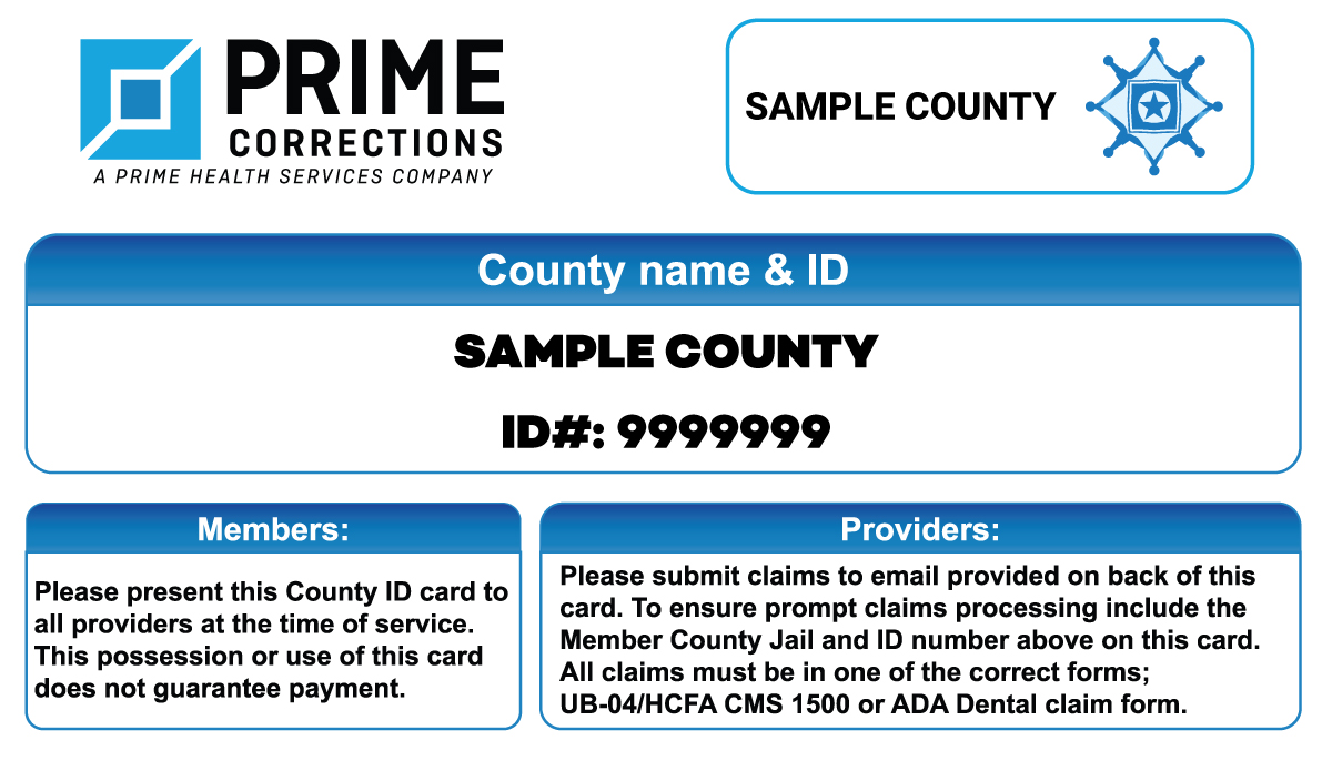 Sample Prime Corrections county ID card