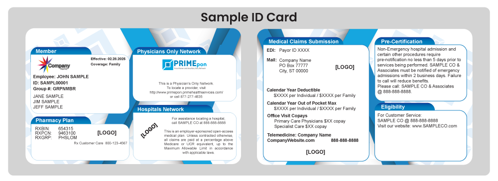 Sample Prime Health Services ID card